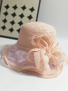 1 Peça Novo Chapéu Balde Elegante com Laço de Organza Primavera Feminino, Chapéu Estiloso, Leve, Proteção contra Vento/Sol, Adequado para Primavera/Verão, Presente para a Mãe