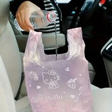 Sanrio Hello Kitty 50 stuks vuilniszakken voor in de auto en op het bureau, leuke, creatieve roze vuilniszakken, wegwerpbare plastic vuilniszakken, draagbare vuilniszakken voor in de auto, geschikt voor op reis en buitengebruik.