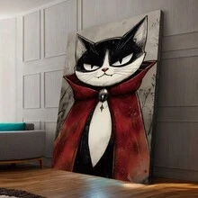 Impresión de lienzo con marco del arte de pared de gato vampiro de Halloween, decorativo para sala de estar, dormitorio, baño, oficina, pasillo, cocina, decoración del hogar