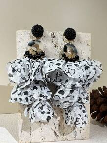 1 Pair Handmade Fabric Heart Bohemian Earrings, Fashion Exaggerated Long Tassel Dangle Earrings For Women - Blue - View 3