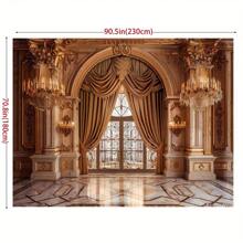 Fond photo de style palais avec lustre et porte voûtée, réalisé en matériau polyester polyvalent, convient pour la photographie de portrait d'adulte et la prise de vue en studio, peut être utilisé comme décoration élégante pour les événements de printemps et d'été - 1 pièce
