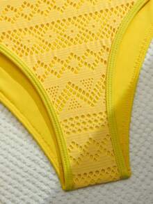 女士性感镂空泳衣，优雅系带连体泳衣，三角泳裤，沙滩度假休闲泳衣，夏季塑形收腹 - 黃色 - 查看 8