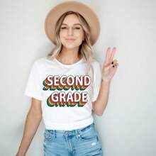 Second Grade Teacher Shirt 2nd Grade Team Shirts Back To School 2022 Elementary School Teacher Gift Trendy Teacher Tee Cute Rainbow Retro - White - View 1