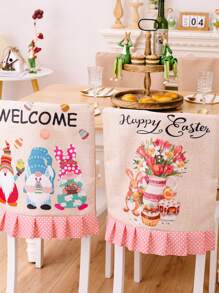 1 pieza Decoración de Pascua Funda para silla de imitación de lino impreso con diseño de conejo