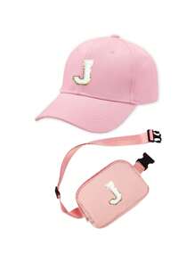 2pcs Set Personalized 26 Letter Kids Baseball Cap & Shoulder Bag, 1pc Fashion Letter Side Bag, Suitable For Girls & Boys Daily Outings