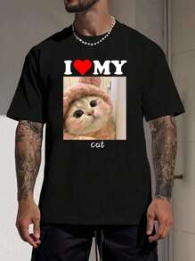 Customized Personalized Boyfriend Style Men's Loose Short Sleeve T-Shirt, Personalize With Your Own Photo Customizable Tee To Design T-Shirt For Valentine's Day Gift,Party, Team, Couple Matching, Workwear, Family - Black - View 3