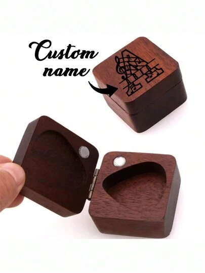 1pc, Custom Name, Wooden Guitar Pick Organiser, 26 Letter Style Options, Made Of Solid Wood. Wooden Collector Engraved Guitar Pick Case Classical Triangle Guitar Pick, Laser Engraved Custom Text, Brown Wood, Gifts For Guitarists, Valentine's Day, Father's Day, First Performance, For Gift Musical Instruments Guitar Bass. The Perfect Musical Gift For Acoustic, Electro, Bass And Ukulele Players.