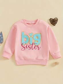 Sudadera de otoño para niño y niña, con bordado de letras, manga larga, cuello redondo, jerséis holgados - Rosa - Ver 4