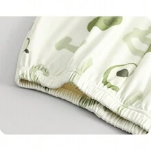 COTOLO Conjunto de 4 piezas de ropa informal para el hogar para mujer, cuello redondo, manga corta, pantalones largos, pantalones cortos y camisón, ligero y transpirable, con estampado lindo multicolor a la moda - verde claro - Ver 8