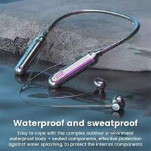 BT Wireless Earphones Bluetooth 5.3 Neckband Headphones 200mAh Gaming LED Display HIFI Headset Sports TWS Earbuds With Mic TF Card