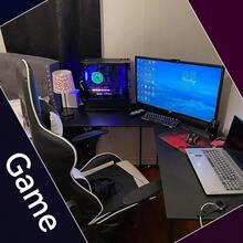 Escritorio para computadora, Escritorio en l, Escritorio Gamer de 51 Pulgadas con Soporte para Monitor, Mesa de computadora esquinero, Resistente, Superficie de Fibra de Carbono, Negro - 1 - Ver 4