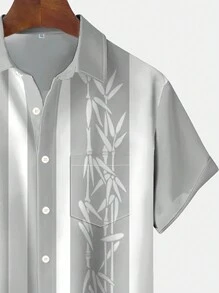 Hawaii Bamboo Guayabera Casual Shirts For Men, Short Sleeve Button-Down Pocket Aloha Shirt