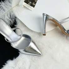 Zapatos de tacón alto de unicolor para mujeres, zapatos elegantes de moda con punta puntiaguda aptos para fiestas y uso en la oficina