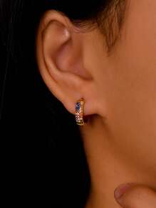 TONSI 1 par de pendientes de aro de acero inoxidable chapado en oro de 18k con turquesa azul y circonia incrustada de manera artesanal, estilo europeo y americano Ins para mujeres
