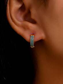 TONSI 1 par de pendientes de aro de acero inoxidable chapado en oro de 18k con turquesa azul y circonia incrustada de manera artesanal, estilo europeo y americano Ins para mujeres