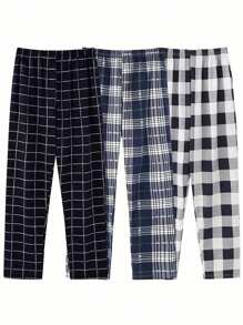 3pcs Spring/Summer Men's Classic Fashion Plaid Sleep Pants - Straight Leg, Elastic Waistband, Casual & Comfortable Loungewear - Multicolor - View 6