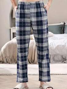 3pcs Spring/Summer Men's Classic Fashion Plaid Sleep Pants - Straight Leg, Elastic Waistband, Casual & Comfortable Loungewear - Multicolor - View 3