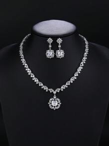 1 Set de 3 piezas de Collar y Aretes de Joyería de Boda con Incrustaciones de Cobre y Circonita Cúbica de Lujo, Accesorios de Vestido de Boda a Juego para Fiesta y Ceremonia