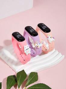 3pcs Kids & Teens Cute Pink Rabbit & Pale Purple Happy Horse Design M3 Touchscreen LED Fashion Versatile Convenient Easy-To-Read Electronic Watch Combo - Multicolor - View 6