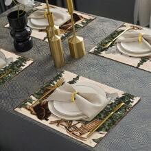 1 件/4 件/6 件/8 件/12 件/可爱动物主题耐热防滑涤纶餐垫套装，两种选择，奶牛图案，适合家庭和节日活动的节日餐垫