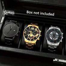 3pcs Men's Fashion Watch Set, Round Dial, Quartz Movement, Casual Business Sports Style, Zinc Alloy Case, Date Function, Suitable For All Occasions, Perfect Gift For Men, Suitable For Valentine's Day, Halloween, Ramadan, Christmas - Black - View 1