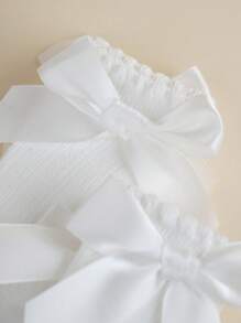 6pairs White Big Bow Socks, Lolita Style Breathable Soft Fashion Crew Socks For School Season, Suitable For Little Girls And Babies, Dance - White - View 3