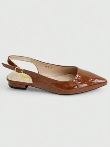 Plus Size Women Solid Color Pointed Toe Minimalist Comfortable Flat Shoes, Casual For Daily Wear - Brown - View 4