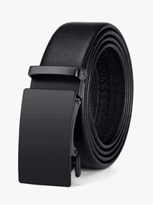 1 Pc Men's Black Leather Belt, Fashion Versatile Casual/Business Automatic Buckle Belt, Youth/Middle-Aged Litchi Texture Belt, Ideal Gift For Boyfriend/Elders, Suitable For Daily Life, Valentine's Day Gift