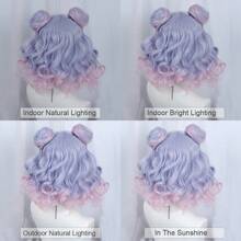 Tóc giả xoăn ngắn màu xanh tím ombre hồng với búi tóc kép tổng hợp mềm mại Lolita Cosplay tóc giả mềm mại chịu nhiệt cho bữa tiệc hàng ngày - Màu xanh lam - Xem 6