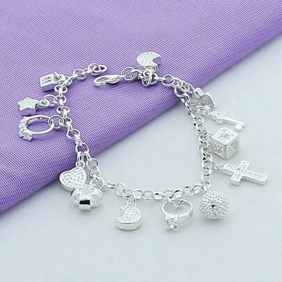Silver Plating Moon Heart Lock Cross Bracelet For Men Woman Charm Wedding Party Fashion Jewelry