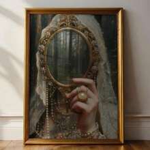 1pc,Mirror Reverie Medieval Woman Wall Art,Victorian Era Vibrant And Stylish Bachelorette Party Decor Room,Western University College Style Aesthetic,Vintage Poster Printing, Minimalism Canvas Painting, Suitable For Home Decoration, Bar,Cafe, Patio,Birthday Gift,Living Room, Bedroom, Living Room, Home Office, Bathroom Decoration, Wall Decoration20*28 Inch, Unframed Gifts Graduation