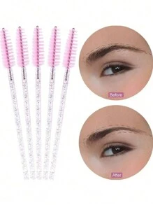 Set de 100pzs /50pzs /10pzs Brochas desechables para pestañas y cejas, cerdas de nailon, varilla de plástico ABS, compatibles con piel normal - Set de cepillos rosas y negros