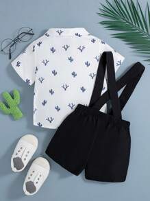 Baby Boys Summer British Style Gentleman Shirt & Bib Shorts 2 Pieces Set, For Parties & Outings - Multicolor - View 2