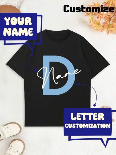 Personalized Short Sleeve T-Shirt For Boys, Casual Design Daily Outdoor Sport Style, Fits Ages 8-12, Spring & Summer