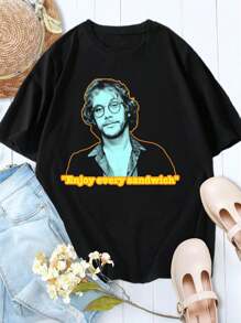 Ladies' Warren Zevon T-Shirt Enjoy Every Sandwich - Music Fan Tee Concert Shirt Vintage Style - Black - View 1