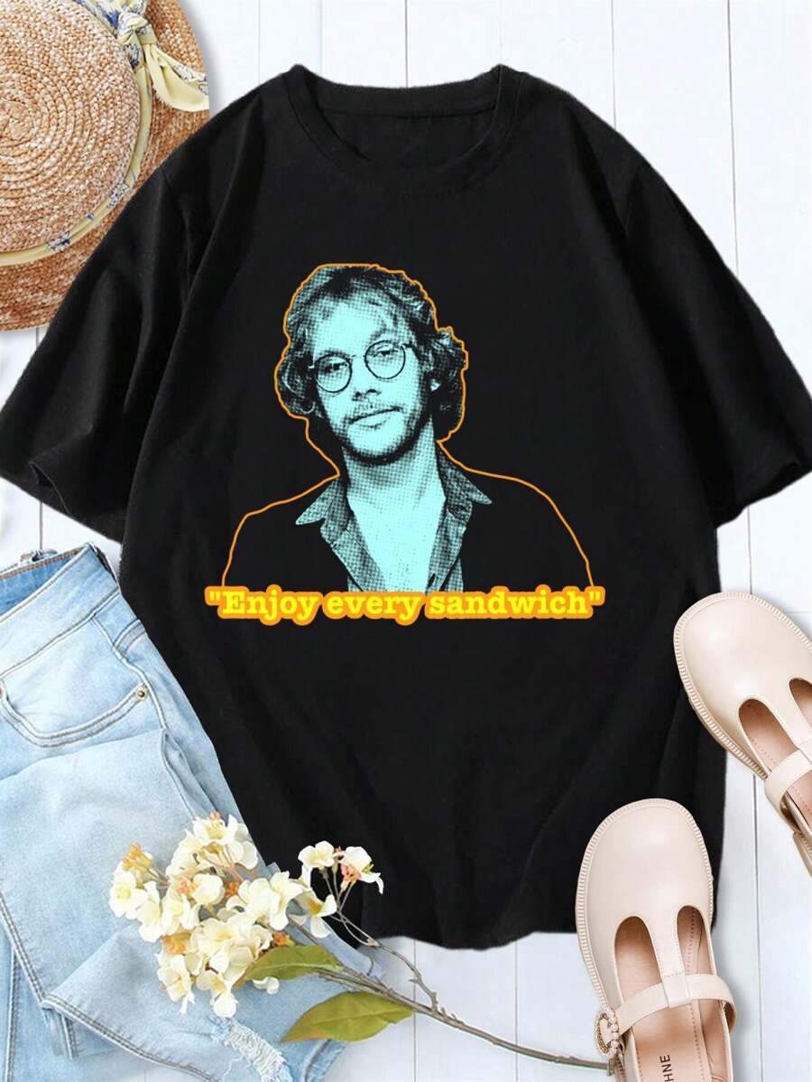 Ladies' Warren Zevon T-Shirt Enjoy Every Sandwich - Music Fan Tee Concert Shirt Vintage Style - Black - View 1