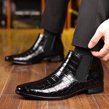 Men's Chelsea Boots, British Style Retro Square Toe Minimalist Business Formal Casual Short Boots - Black - View 5