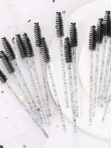 Set de 100pzs /50pzs /10pzs Brochas desechables para pestañas y cejas, cerdas de nailon, varilla de plástico ABS, compatibles con piel normal - Set de cepillos rosas y negros