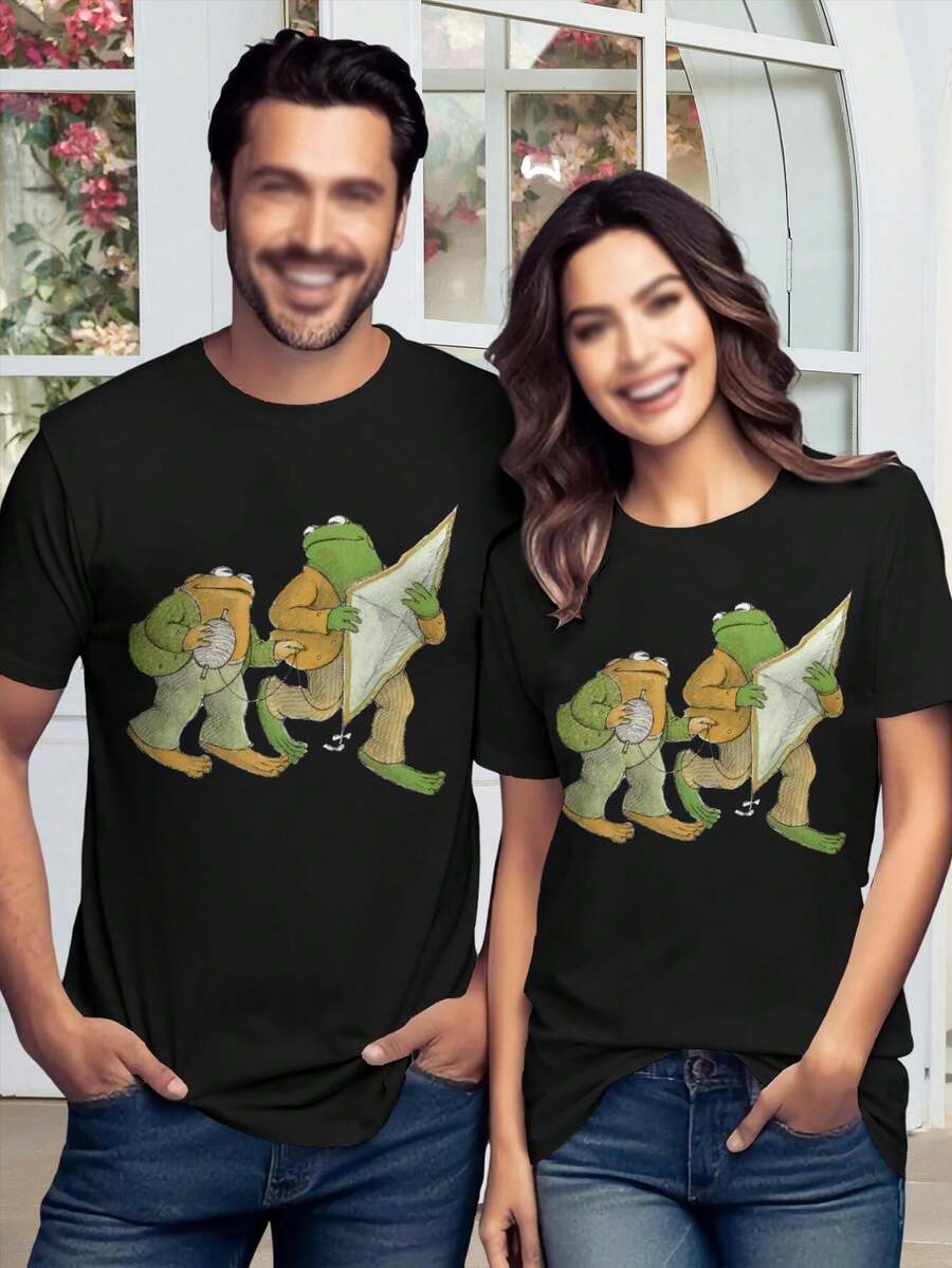 Women's Frog And Toad T-Shirt Cute Funny Graphic Tee - Black - View 1