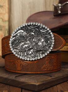 1pc Fashion Texas Long Horn Embossed Pattern Men's Belt/Men's Retro Belt/Cowboy Men's Belt/Camel Retro Leather Western Fashion Punk Party Style Alloy Round Pointed Decorative Buckle Cowboy Belt Boys' Jeans Party, Ball, Sparkling Decoration, Outing, Daily Leisure Outing Dress