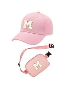 2pcs Set Personalized 26 Letter Kids Baseball Cap & Shoulder Bag, 1pc Fashion Letter Side Bag, Suitable For Girls & Boys Daily Outings