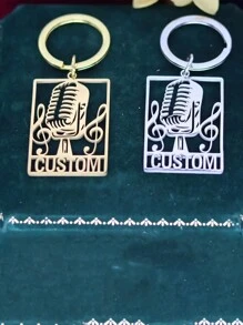 Custom Engraved Stainless Steel Keychain With Music Note And Microphone Pendant - Personalized Nameplate, Loss Resistant, Great For Musicians And Music Lovers, Perfect Holidays, Graduations, Music Gifts
