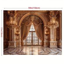Fond photo de style palais avec lustre et porte voûtée, réalisé en matériau polyester polyvalent, convient pour la photographie de portrait d'adulte et la prise de vue en studio, peut être utilisé comme décoration élégante pour les événements de printemps et d'été - 1 pièce