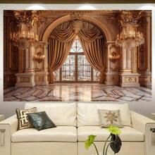 Fond photo de style palais avec lustre et porte voûtée, réalisé en matériau polyester polyvalent, convient pour la photographie de portrait d'adulte et la prise de vue en studio, peut être utilisé comme décoration élégante pour les événements de printemps et d'été - 1 pièce