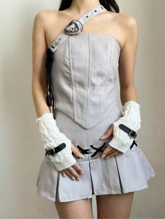 1 双 Y2K 朋克风格女式臂套，街头风露指针织手套秋季臂套