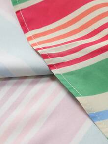 Men's Casual Striped Short Sleeve Shirt, Lightweight Orange & Green Fine Striped Vacation Shirt, Summer - Orange - View 6