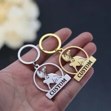 1pc Stainless Steel Personalized Keychains, Customized Forest Deer Name Keychain, Customized Tooth Letter Keychain, Customized Animal Bat Keychain,Laser Engraved Nameplate Pendant Keyrings, Custom Text Name Date Key Chains, Birthday Love Gift Jewelry