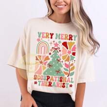 Occupational Therapy Christmas Shirt,OT Christmas Gift Shirt,Occupational Therapist Comfort Colors,OT Holiday Gift,Pediatric OT Christmas - 白色 - 查看 1