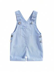 Toddler Baby Suspender Jumpsuit Stripe Print Sleeveless Overall Shorts For Boys And Girls - 藍色 - 查看 1