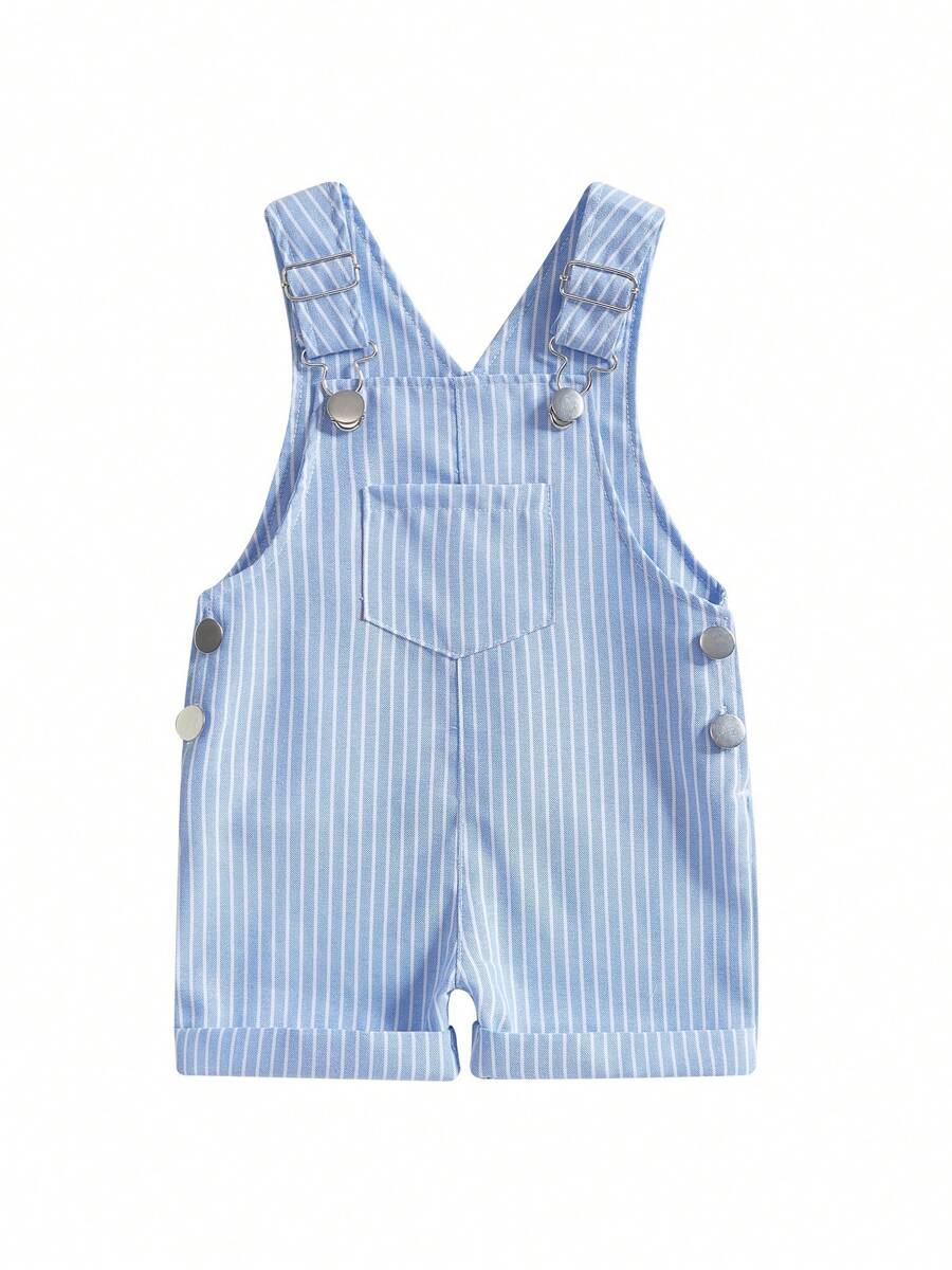 Toddler Baby Suspender Jumpsuit Stripe Print Sleeveless Overall Shorts For Boys And Girls - 藍色 - 查看 1
